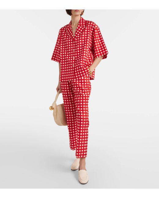 Joseph Red Tottenham Gingham Silk And Cotton Cropped Pants