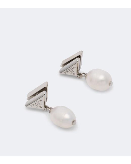 Orecchini Con Logo di Prada in White