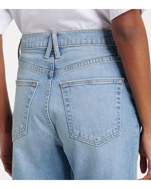 SLVRLAKE Denim Blue London Cropped High-Rise Straight Jeans