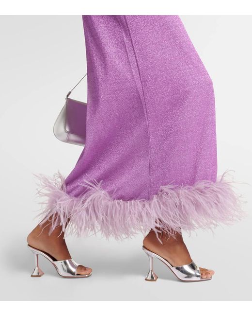 Oseree Purple Lumiere Plumage One-shoulder Maxi Dress