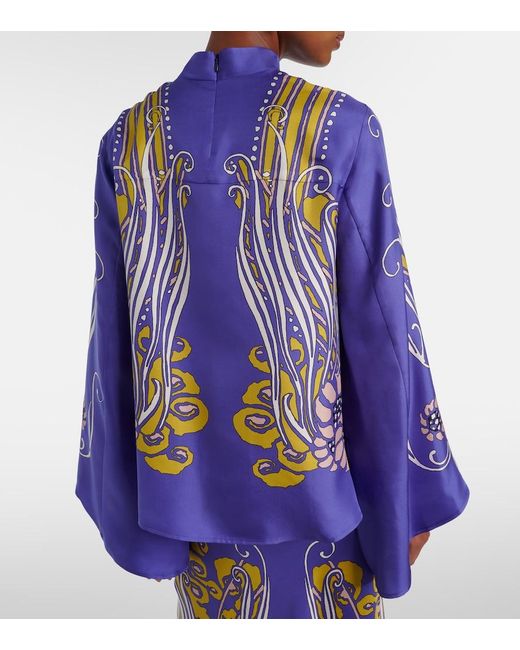 LaDoubleJ Blue Make An Exit Printed Silk Satin Blouse