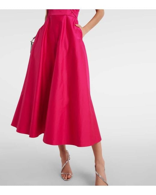 Roland Mouret Pink Gathered Cotton-Blend Midi Dress