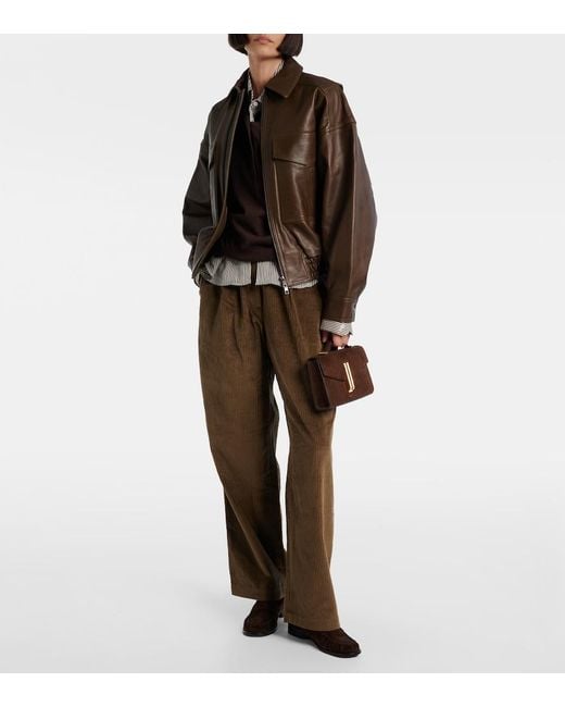Staud Brown Eugene Leather Bomber Jacket