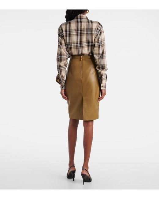 Saint Laurent Brown Cassandre Leather Pencil Skirt