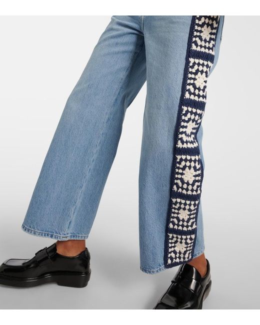 FRAME Blue Le Jane Crop Crochet Straight Jeans