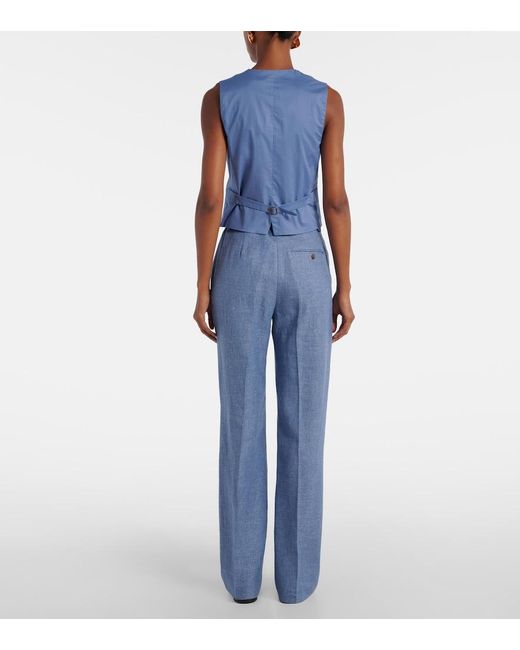 Polo Ralph Lauren Blue Linen And Cotton Twill Vest