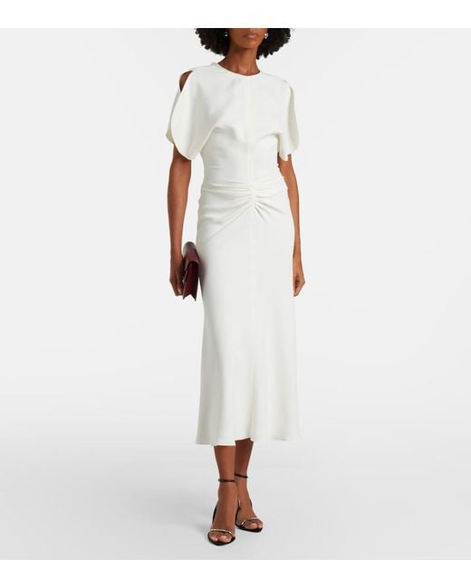 Victoria Beckham White Bela Gathered Cady Midi Dress