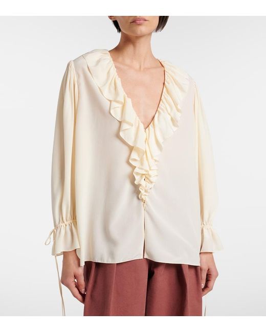 Chloé White Ruffled Silk Blouse