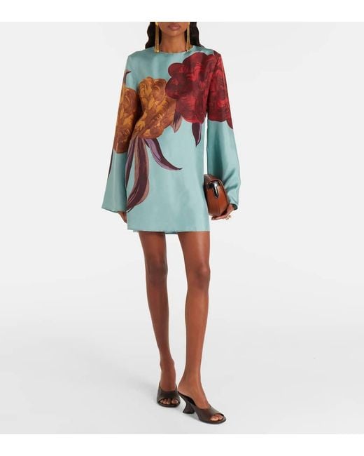 LaDoubleJ Blue Supremes Swing Floral Silk Minidress