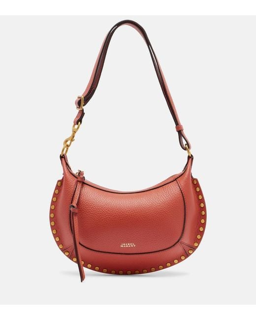 Isabel Marant Red Oskan Moon Studded Leather Shoulder Bag