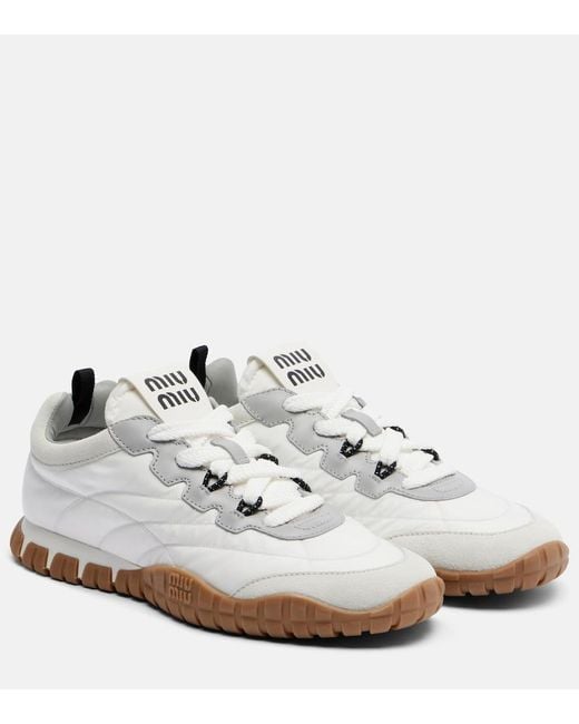 Miu Miu White Tyre Suede-Trimmed Sneakers