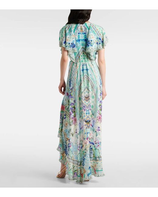 Vestido Envolvente De Seda Con Cristales Camilla de color Blue