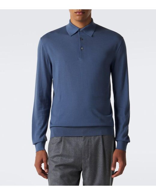 Zegna Blue Wool Polo Sweater for men