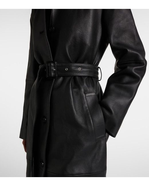 Totême Black Belted Leather Coat