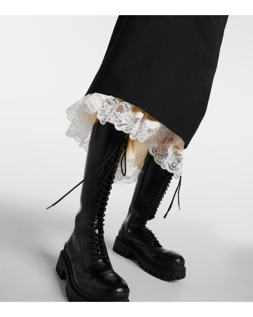 Balenciaga Black Lingerie Lace-trimmed Wool Pencil Skirt