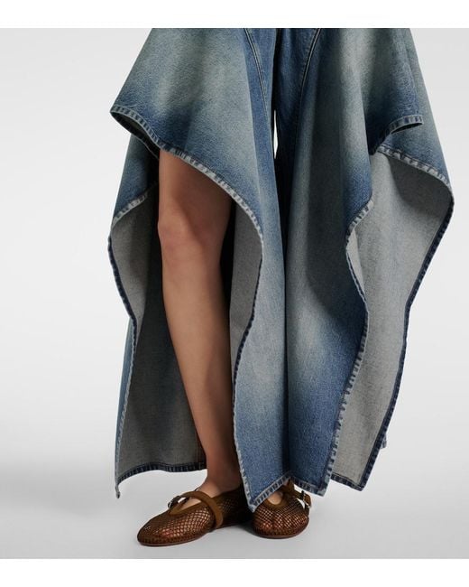 Alaïa Blue Ruffled Wide-Leg Jeans