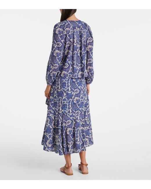 Ulla Johnson Blue Brea Printed Cotton-Blend Blouse