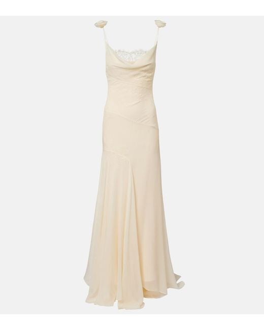 De La Vali White Bridal Dia Silk Chiffon Gown