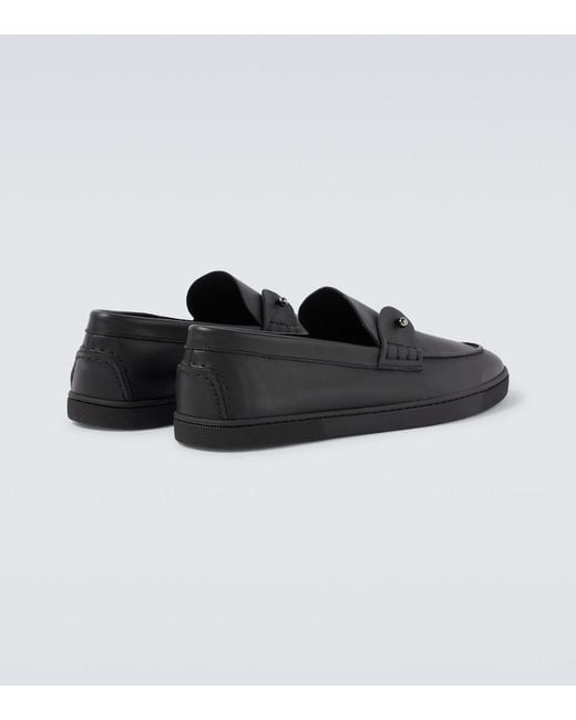 Christian Louboutin Black Chambeliboat Leather Boat Shoes for men