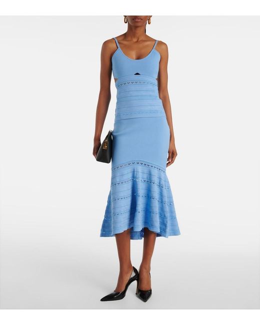 Victoria Beckham Blue Knitted Midi Skirt