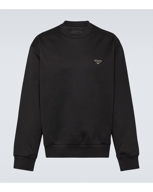 Sweat-shirt en coton melange a logo Prada pour homme en coloris Black