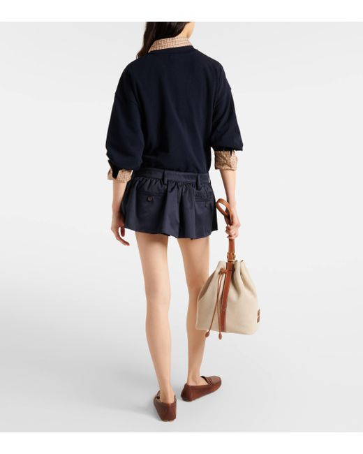 Miu Miu Blue Pleated Cotton Canvas Miniskirt