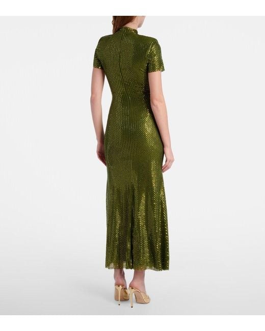 Self-Portrait Green Embellished Mesh Maxi Dress