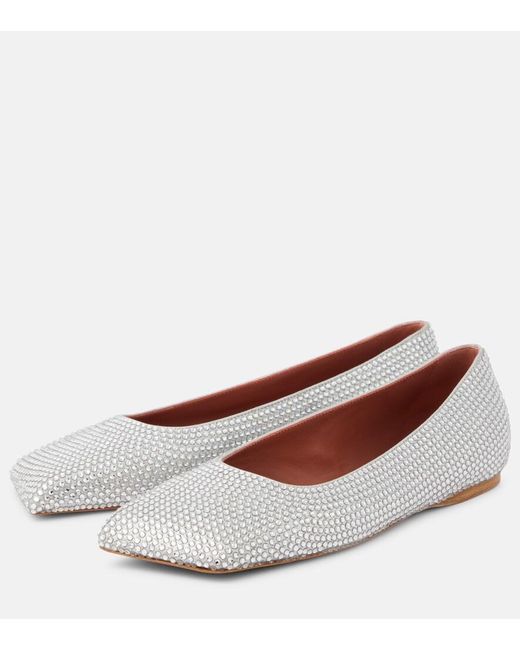 AMINA MUADDI Metallic Ane Embellished Suede Ballet Flats
