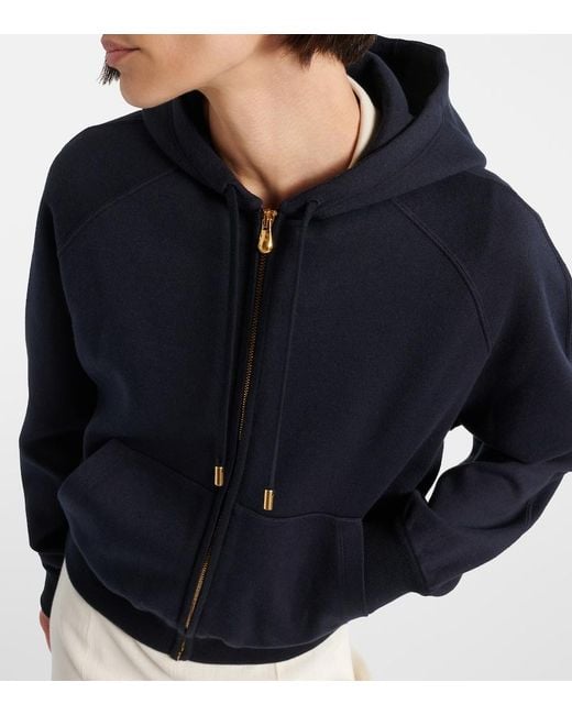 Loro Piana Blue Viera Cotton, Silk, And Cashmere Fleece Hoodie