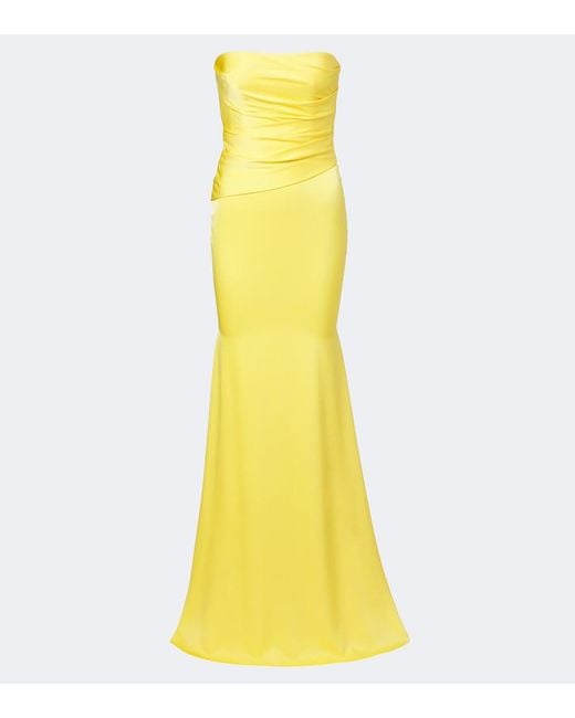 Alex Perry Yellow Satin Crepe Bustier Gown