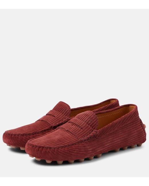 Tod's Red Gommino Bubble Suede Driving Shoes