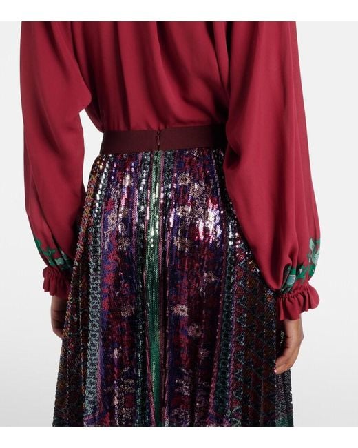 LaDoubleJ Blue Accordian Pleated Sequined Midi Skirt