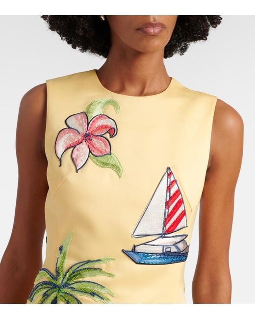 LEO LIN Yellow Beaded Patch-Applique Midi Dress
