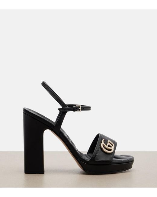 Gucci Black New Marmont Gg Leather Sandals