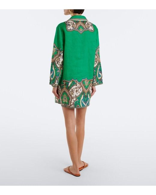 ALÉMAIS Green Porter Printed Linen Minidress