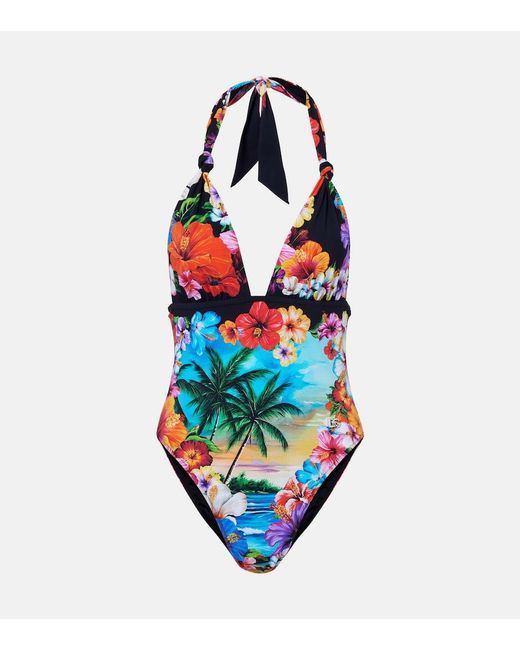 Dolce & Gabbana Blue Floral Halterneck Swimsuit
