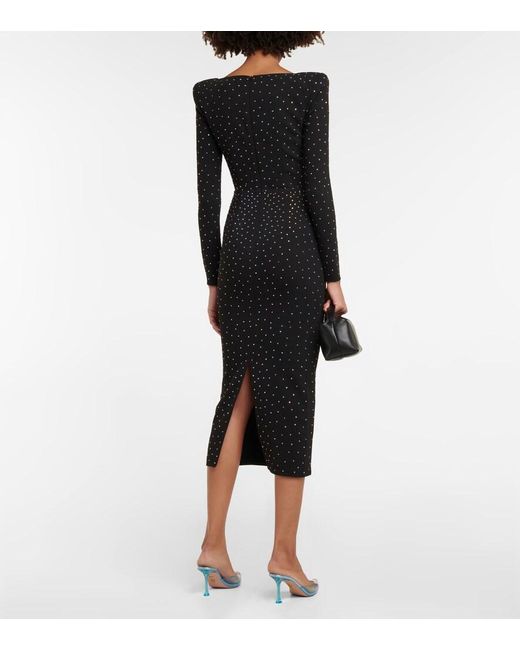 Alex Perry Black Tiernan Embellished Crepe Midi Dress