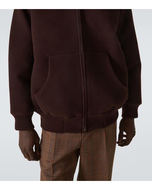 Auralee Brown Oversized Wool Pile Hoodie for men