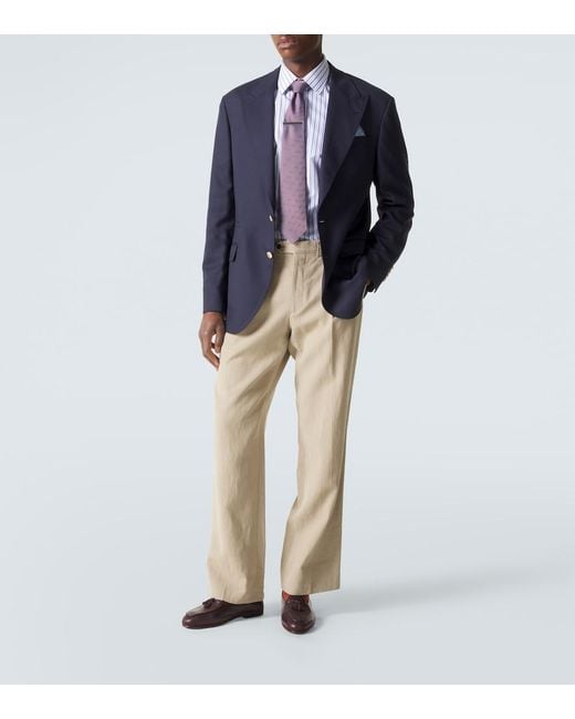 Charvet Blue Striped Cotton Poplin Shirt for men