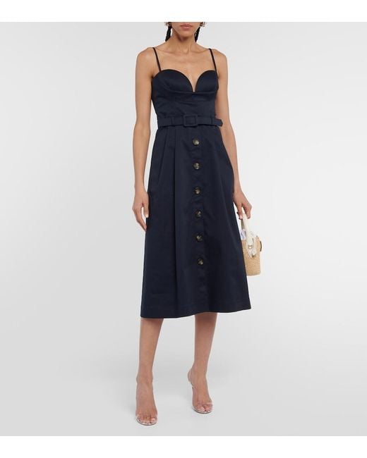 Carolina Herrera Blue Belted Cotton-Blend Midi Dress