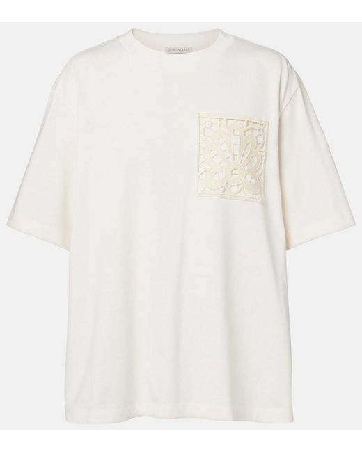 Moncler White Embroidered Oversized Cotton Jersey T-Shirt