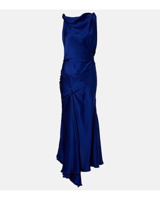 Victoria Beckham Blue Draped Asymmetric Satin Midi Dress