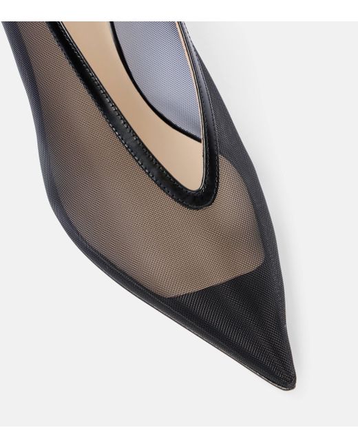 Le Monde Beryl Gray Babouche Leather-Trimmed Mesh Pumps