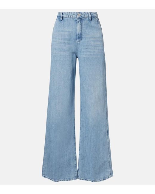 7 For All Mankind Blue Cotton And Linen Wide-Leg Jeans