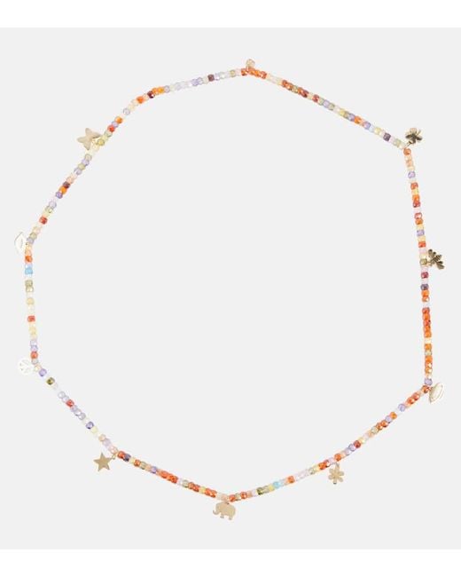 Sydney Evan Natural 14Kt Beaded Charm Necklace With Zircon