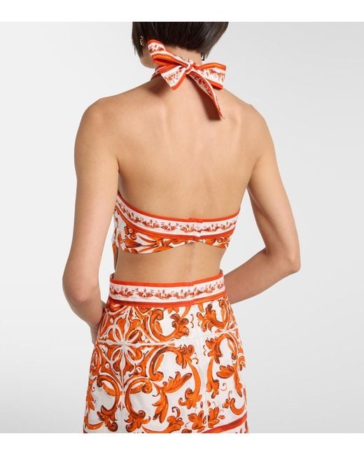 Dolce & Gabbana Orange Majolica Cotton Poplin Minidress