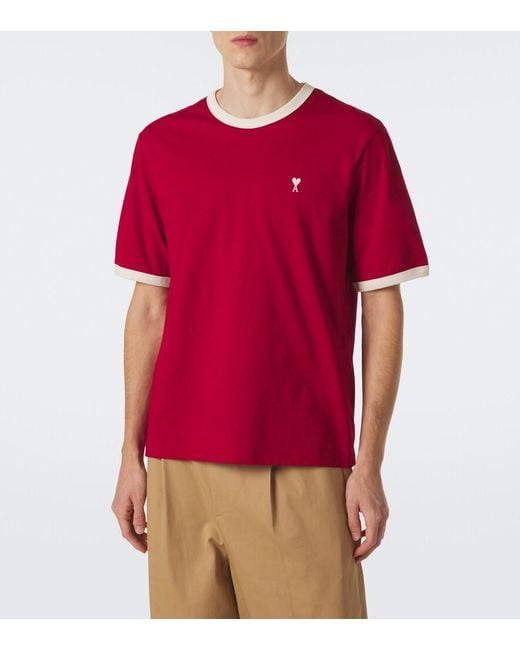 AMI Red Ami De Cour Cotton Jersey T-Shirt for men