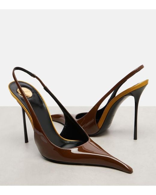 Saint Laurent Brown Amalia 110 Patent Leather Slingback Pumps