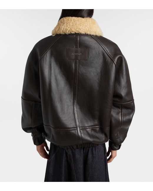 Jacquemus Black Bombardier Shearling-Trimmed Leather Bomber Jacket