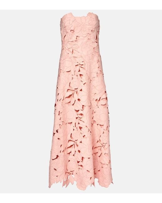Costarellos Pink Norina Laser-Cut Satin Midi Dress